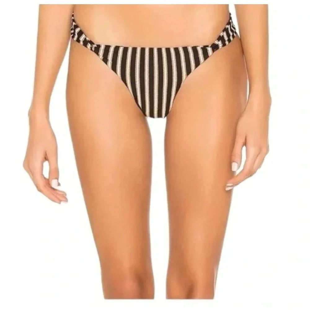 L*Space La Jolla Bikini Bottom XS Black Bronze Striped Twist Knot GHLJF19 NEW